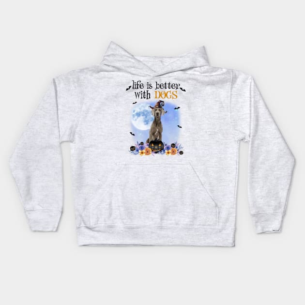 Weimaraner Witch Hat Life Is Better With Dogs Halloween Kids Hoodie by Marcelo Nimtz